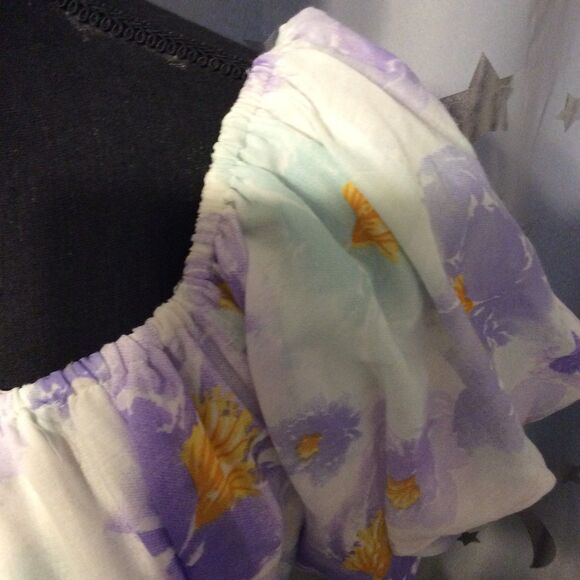 Cottagecore Puffed Sleeves Floral Dress Large L Lined Gathered Neckline - Picture 6 of 7